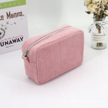 Wholesale Seersucker Makeup Bags Private Label Custom Logo Candy Pink Pouch Bag Corduroy Cosmetic Bag